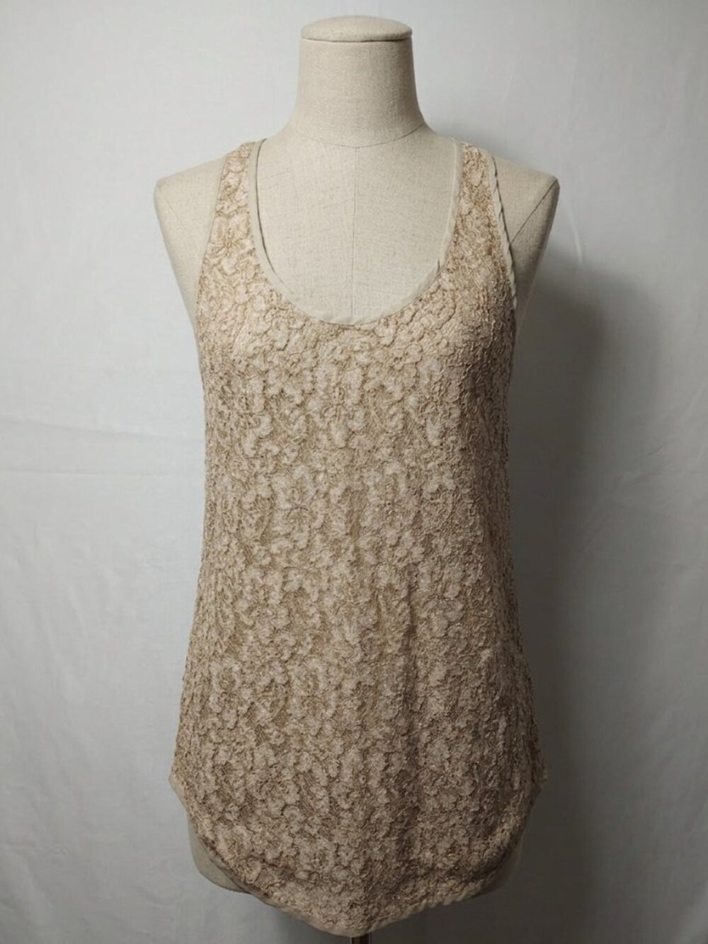 Aritzia Wilfred Silk Trim Lace Racerback Tank Top Nude Champagne Small